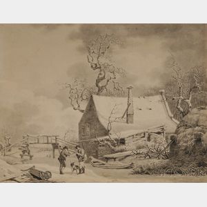 Andries Vermeulen (Dutch, 1763-1814) Winter Landscape with Peasants Conversing in Front of a Cottage