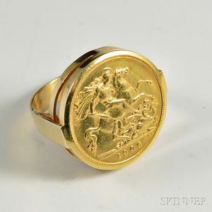 1906 Gold Sovereign Coin in an 18kt Gold Mount