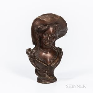 Girl with a Floppy Hat Bronze Figure After Victor Leopold Bruyneel for Tiffany & Co.