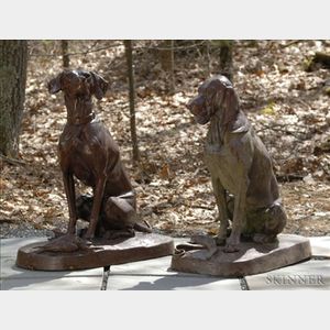 Pair of Life Size Brown Painted Cast Iron Pointers