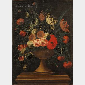 Flemish School, 17th Century Style Formal Floral Still Life with Hydrangea, Tulips, and Roses