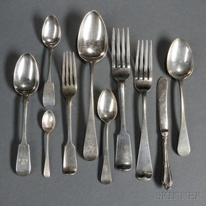 Assembled Georgian and Victorian Sterling Silver Flatware Service