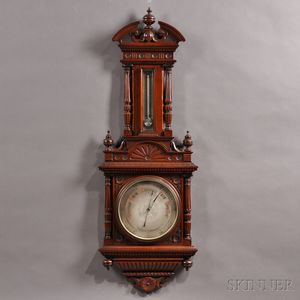 Carved Walnut Aneroid Wall Barometer