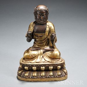 Parcel-gilt Bronze Figure of a Bearded Monk