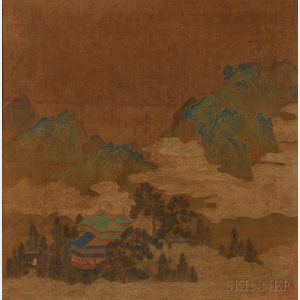 Framed Chinese Blue Mountain Painting,
