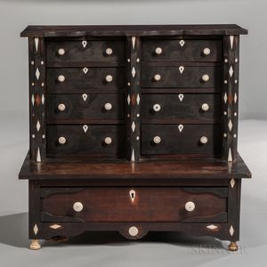 Small Ebony and Exotic Hardwood Whalebone-inlaid Cabinet