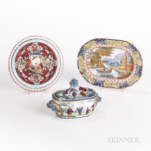 Three Polychrome Chinoiserie Table Items