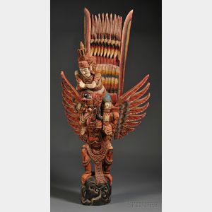 Polychrome Carved Wood Garuda Figure. 