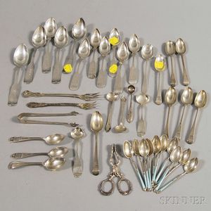 Large Group of Mostly Coin and Sterling Silver Teaspoons and Demitasse Spoons