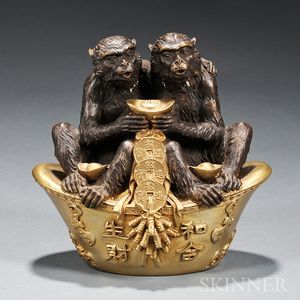 Parcel-gilt Bronze Figure of Two Monkeys