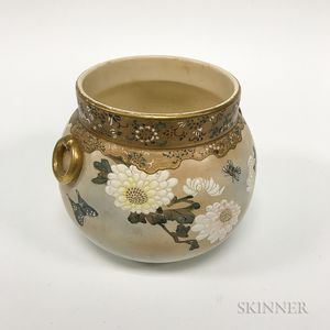 Japanese Ceramic Vase with Floral and Insect Design