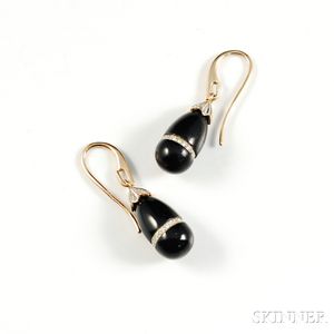 14kt Rose Gold, Onyx, and Diamond Earrings