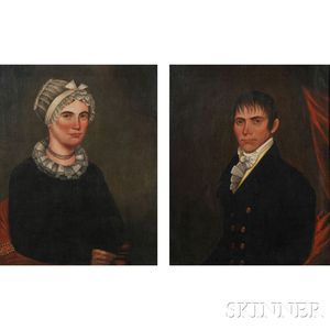 American School, 19th Century Pair of Portraits of Mr. Daniel Spraker and His Wife Eliza.