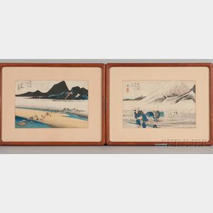 Two Woodblock Prints from the Fifty-three Stations of the Tokaido