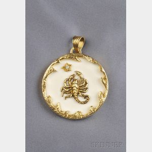 18kt Gold, Ivory, and Diamond Scorpio Pendant