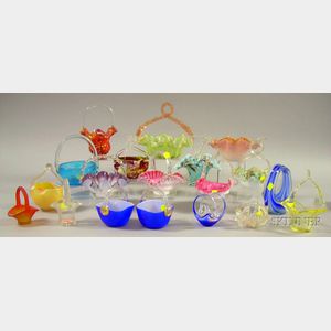 Nineteen Colored Art Glass Bride's Baskets