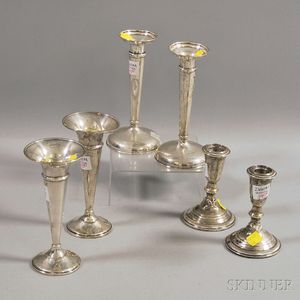 Six Weighted Sterling Silver Trumpet Vases and Candlesticks