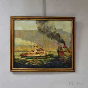 D.R. Taylor (American, 20th Century) Tugboat in the Harbor