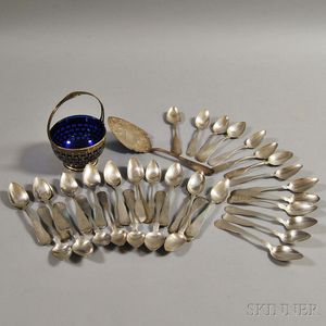 Sterling Silver Basket and Group of Coin Silver