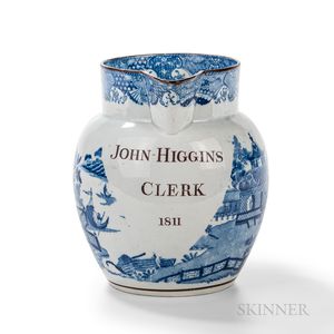 Blue Transfer John Higgins Commemorative Jug