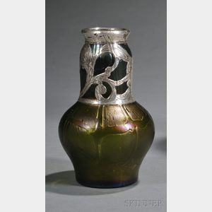 Art Nouveau Glass Silver Overlay Glass Vase
