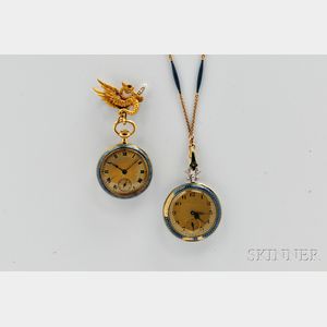 Two Enamel and 18kt Gold Ladies' Watches