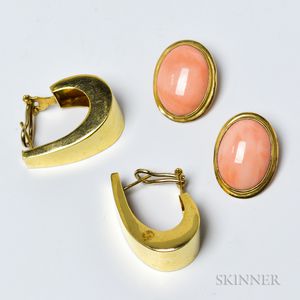 Two Pairs of 14kt Gold Earrings