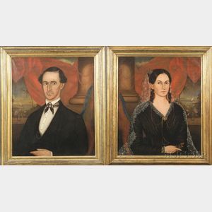 Attributed to DeGratious Lammont (American, 19th Century) Pair of Portraits of a Lady and a Gentleman, New York State.