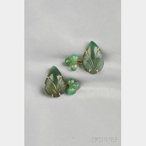 Carved Dyed Green Chalcedony Cuff Links