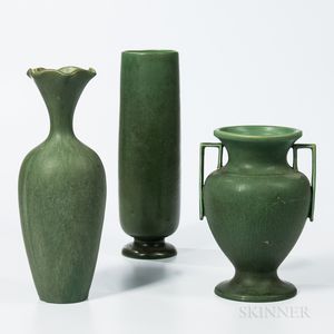 One J.S. Taft and Two Hampshire Tall Pottery Vases