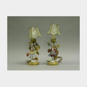 Pair of Porcelain Figural and Gilt Metal Boudoir Lamps