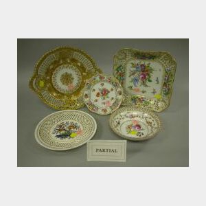 Seventeen Assorted Dresden Handpainted Reticulated Porcelain Tablewares