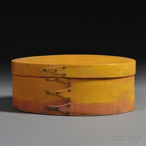 Shaker Red- and Yellow-painted Oval Covered Box