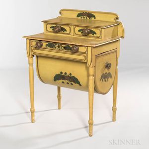 Diminutive Yellow-painted and Paint-decorated Work or Dressing Table