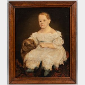 American School, 19th Century. Portrait of a Child with a Dog