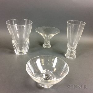 Three Steuben Crystal Vases and a Bowl