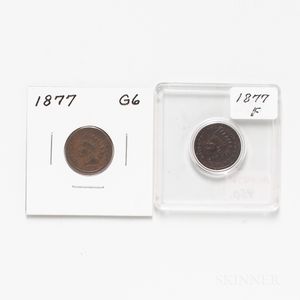 Two 1877 Indian Head Cents