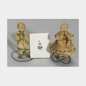 Three Primitive Hand-done Paper Dolls