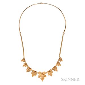 14kt Gold and Diamond Leaf Necklace