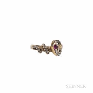 Antique Gold, Ruby, and Diamond Snake Ring