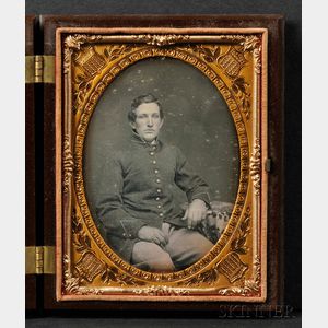 Quarter Plate Daguerreotype of a Seated Soldier