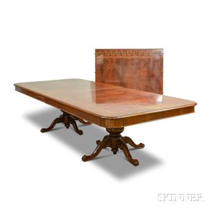 Large Neoclassical-style Inlaid Mahogany Double-pedestal Dining Table