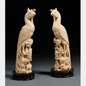 Pair of Ivory Carvings on Wood Stand