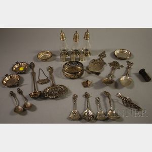Group of Small Silver Tableware Items including Flatware and Hollowware