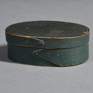 Small Blue/Green-painted Oval Covered Box