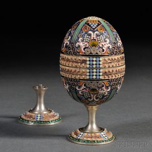 Russian .875 Silver and Cloisonné Enamel Egg
