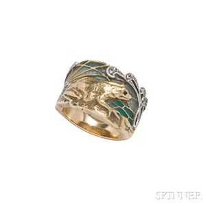 18kt Gold, Plique-a-jour Enamel, and Diamond Ring, Masriera y Carreras