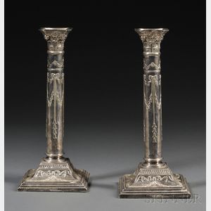 Pair of Continental Classical-style Weighted Silver Candlesticks