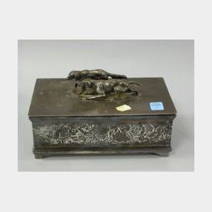 Wilcox Silver Plated Cigar Humidor with Hunting Dogs Finial.