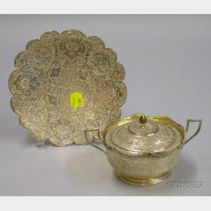 Iranian Silver Covered Bowl and Plate.
